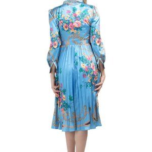 Tie Neck Pleated Skirt Midi Dress